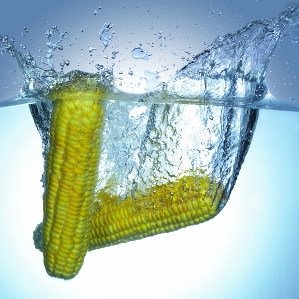 玉米掉入水中溅起的水花