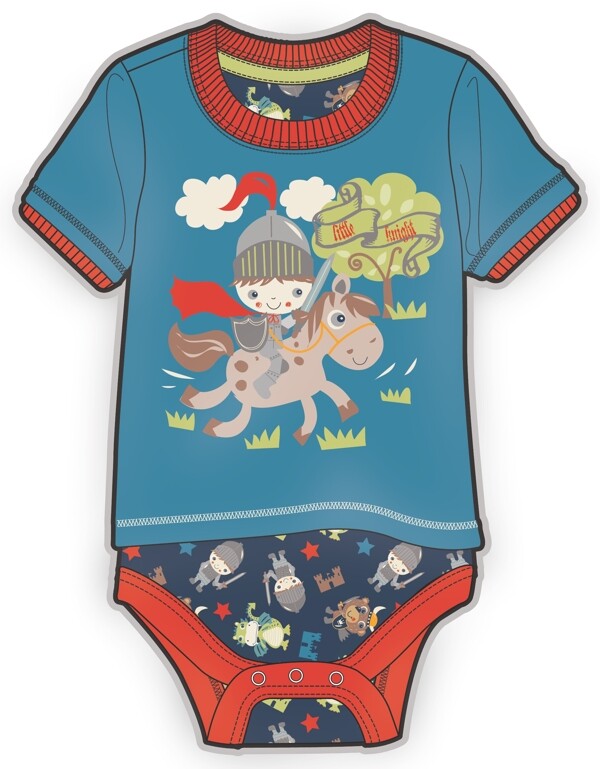 卡通王子连体衣婴儿服装彩色设计矢量素材