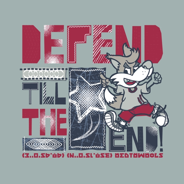 印花矢量图T恤图案图文结合卡通动物狼免费素材