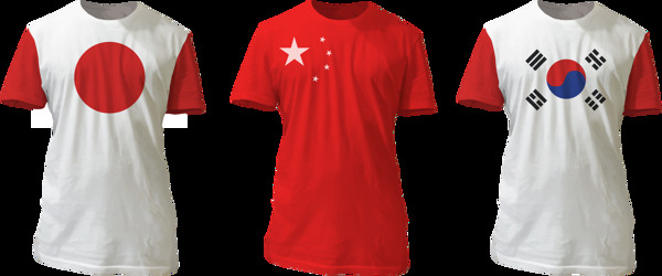中日韩国旗背景T恤衫模板免抠png素材