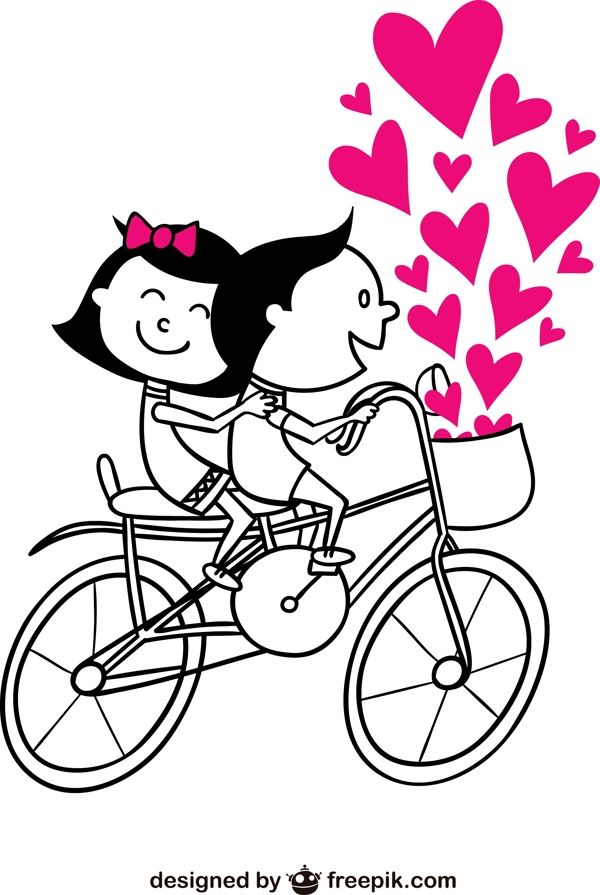 卡通骑自行车的情侣矢量素材
