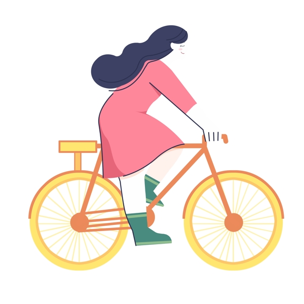 扁平化骑自行车的女孩插画人物设计