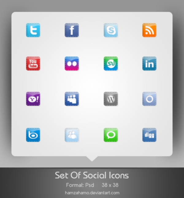 16最小的缝合的社交媒体图标集PSD