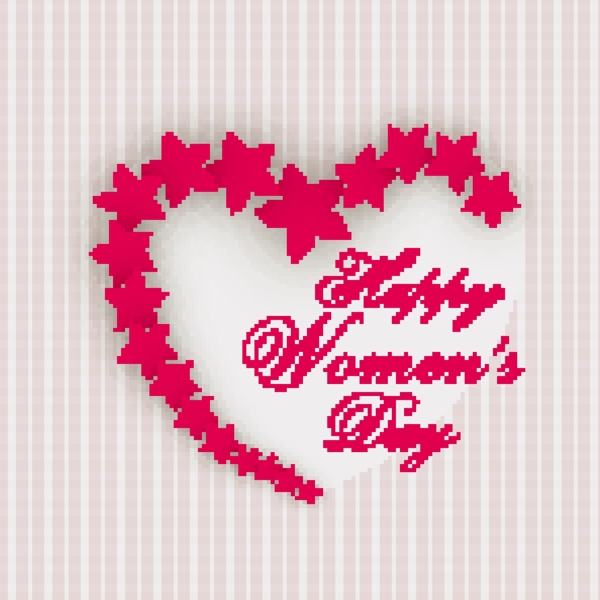 三八妇女节贺卡或海报与心脏形状设计的灰色背景的粉红色的花装饰设计