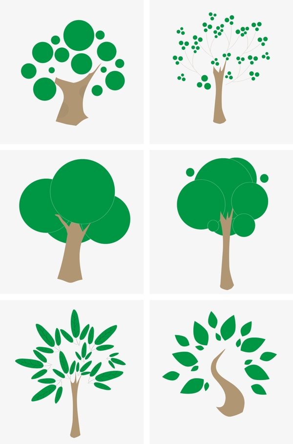 矢量卡通绿色树木