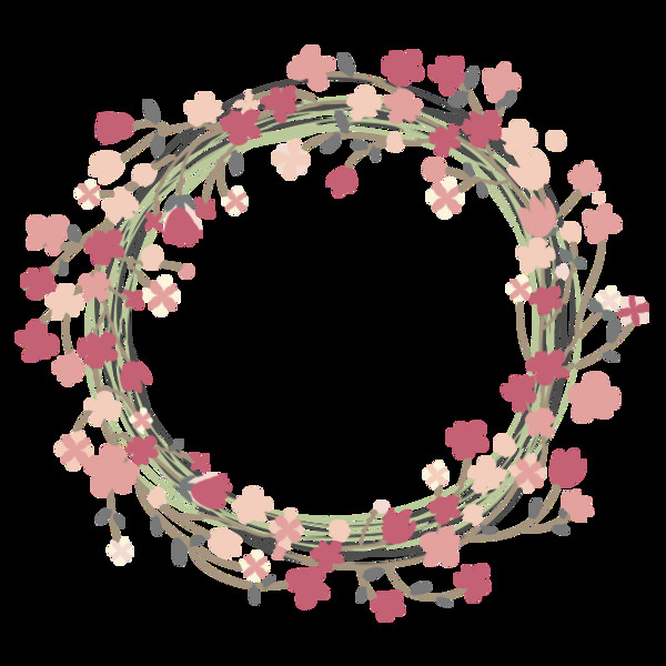 美丽清新粉色小花手绘花环装饰元素