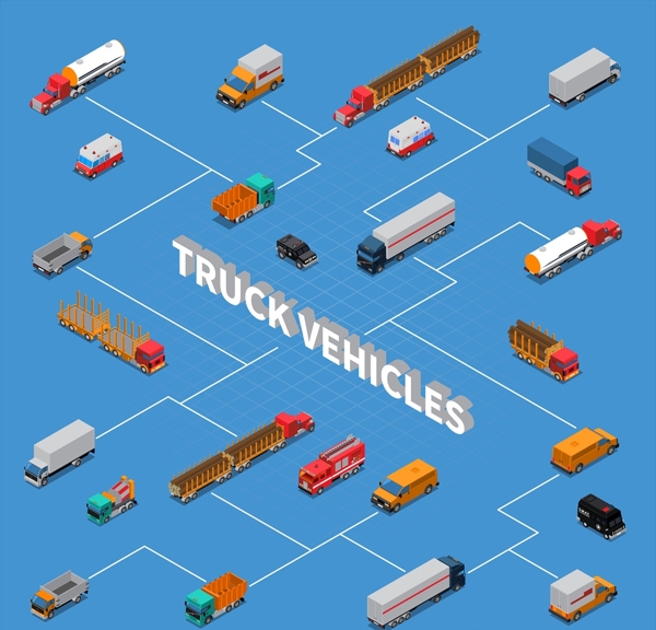 立体等距交通运输卡车插画设计