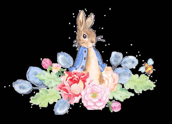 花丛兔子卡通透明素材