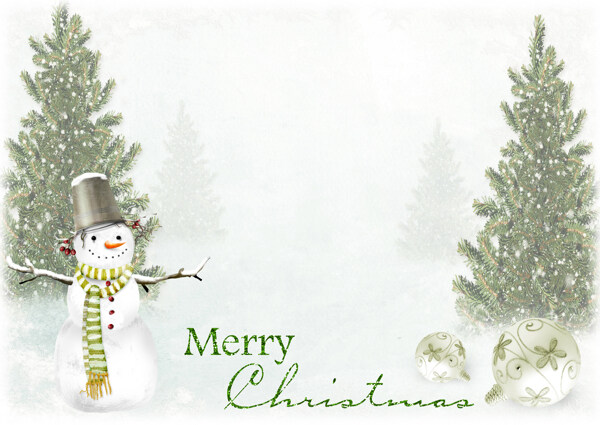 卡通圣诞树与雪人图片