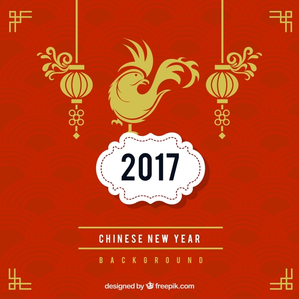 中国新年背景与红色几何形状