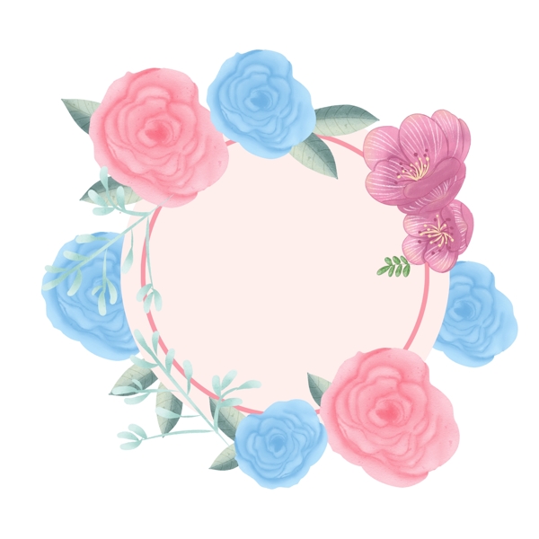 清新蓝粉色玫瑰花装饰元素
