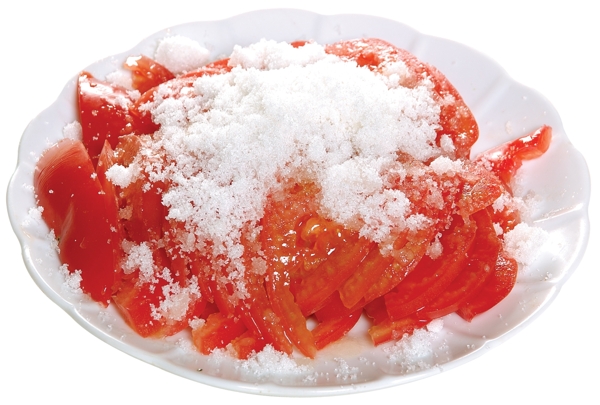 西红柿蘸白糖糖拌西图片