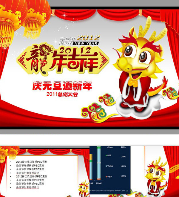 2012庆元旦迎新年年终总结ppt模板下载