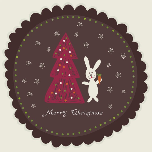 兔控股胡萝卜近圆框的圣诞树圣诞卡