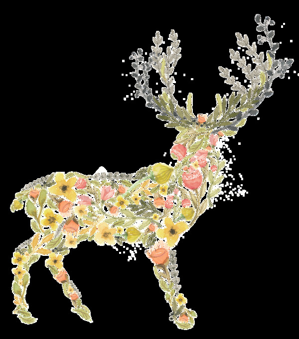 手绘彩色鹿透明装饰素材