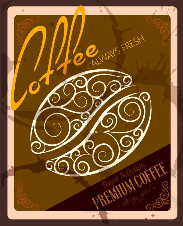 创意手绘咖啡豆花纹海报