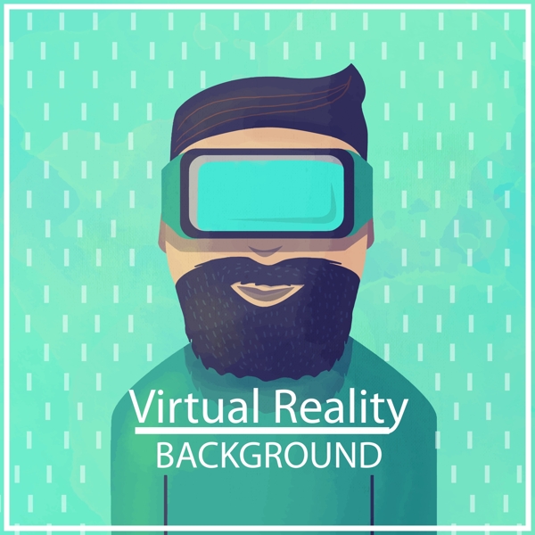 手绘水彩戴VR虚拟现实眼镜男子