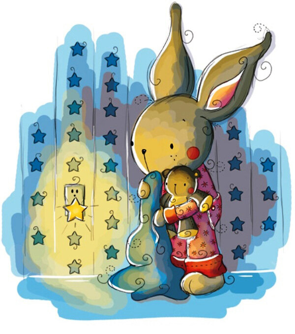 位图女童卡通动物手绘风格五角星免费素材