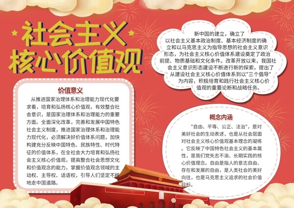 平面红色创意简洁社会主义核心价值观手抄报