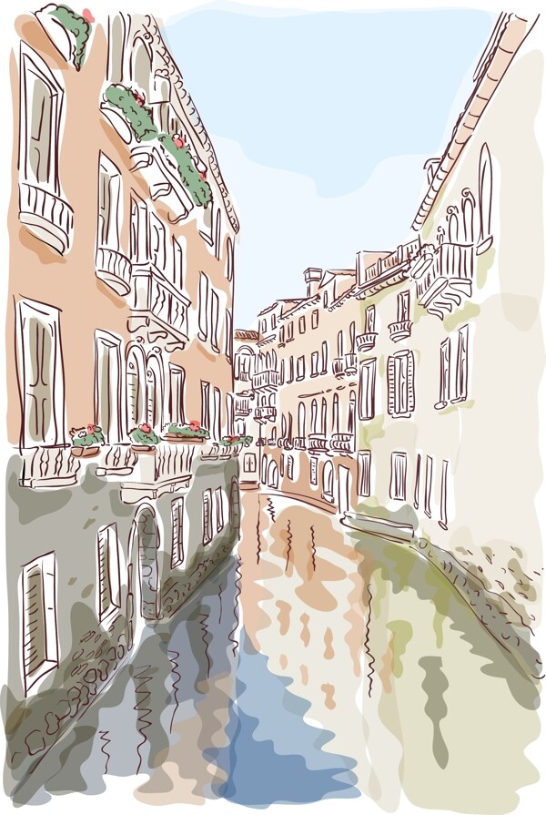 威尼斯水城风景插画
