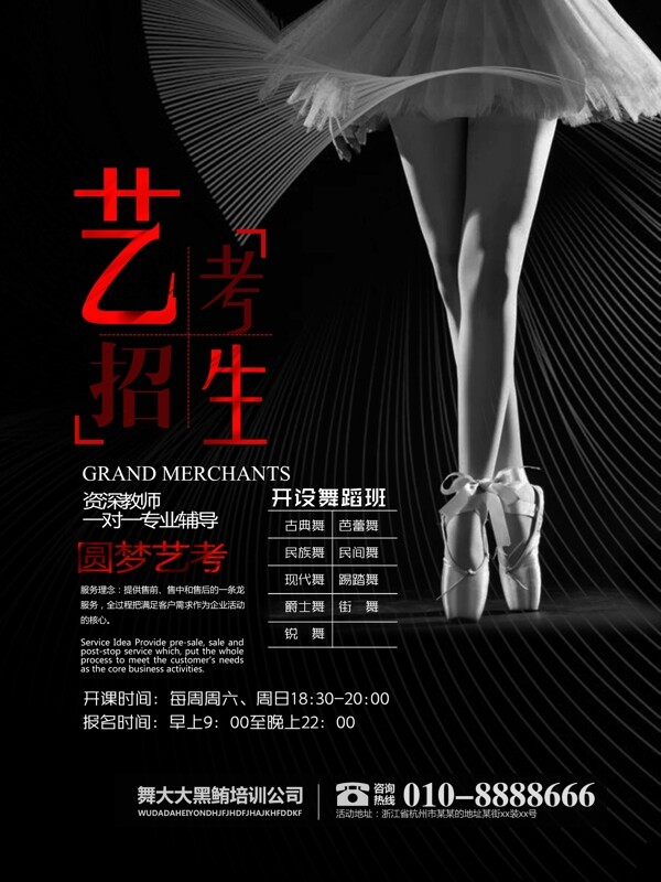 舞蹈秋季艺考招生考试黑色线条抽象海报