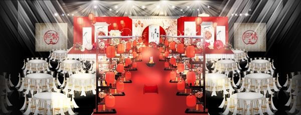 高端大气红色新中式清新婚礼设计效果图