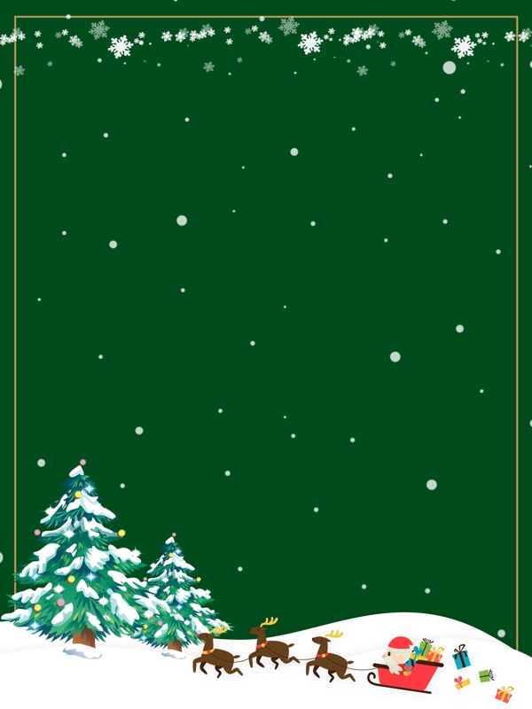 绿色圣诞节雪地马车背景设计