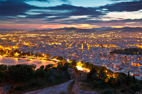 鸟瞰雅典夜景图片