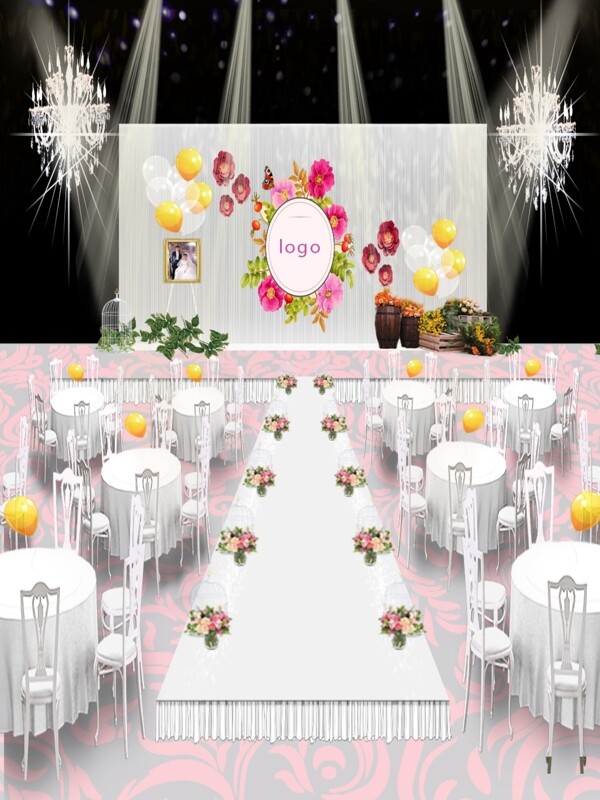 纯洁白色花朵婚礼效果图设计