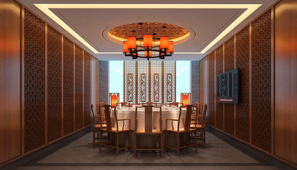 新中式风格餐饮商业空间包厢效果图设计