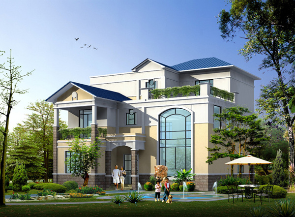 三层经济型现代风格别墅设计图带效果图13x14