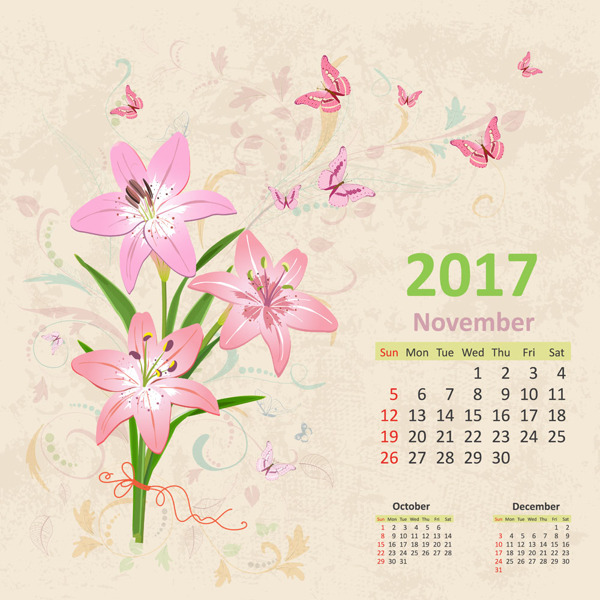 粉色花朵台历设计图片