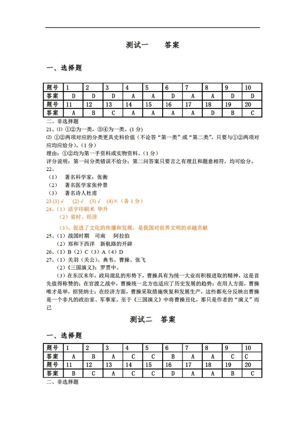 九年级下册历史九年级全套试卷