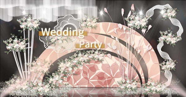 春日层叠弧形叶子纹理立体背景板婚礼效果图