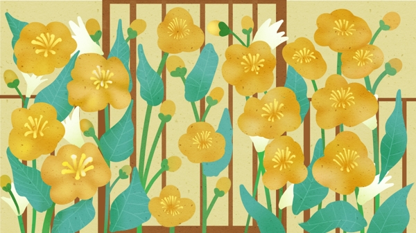 中国古典复古花卉屏风插画