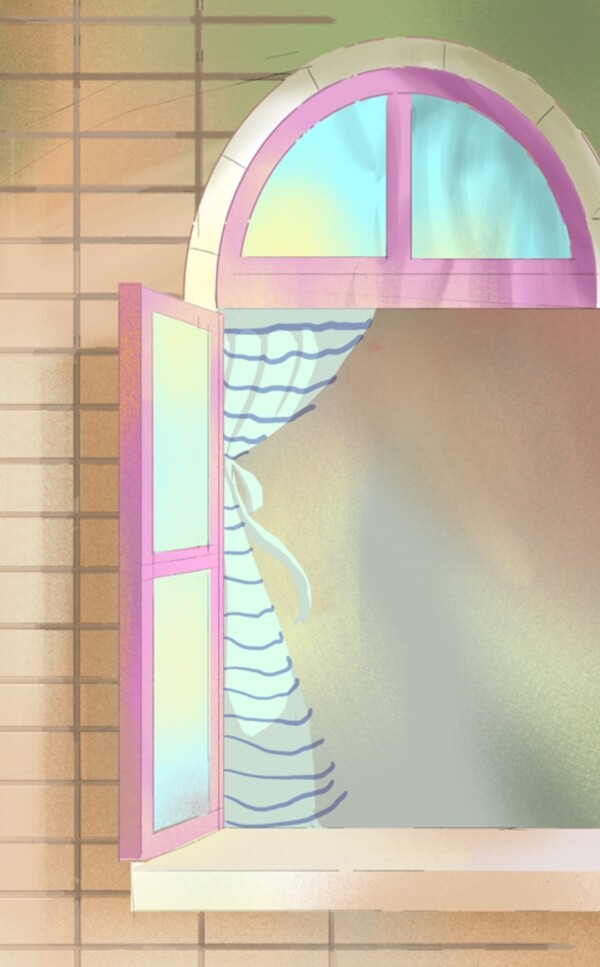 手绘卡通创意粉色窗户插画背景