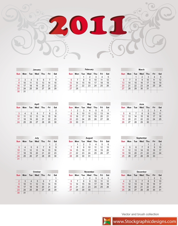 4款2011新年日历矢量素材