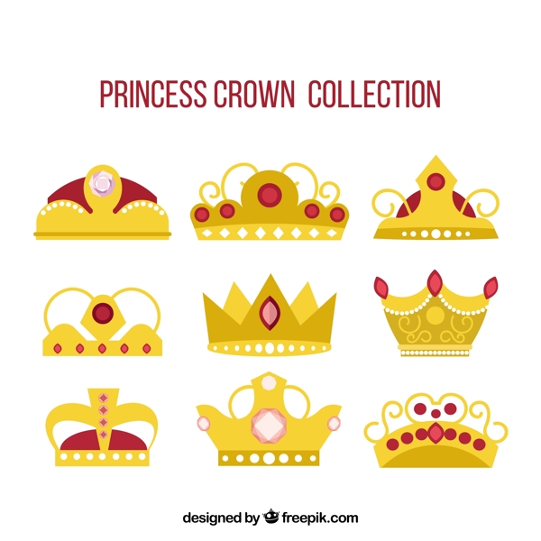 镶嵌红宝石的金色皇冠矢量设计素材