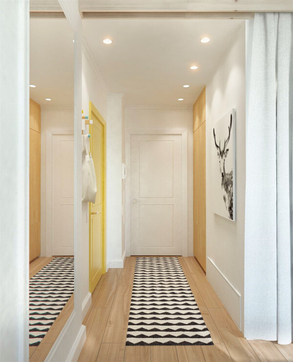 现代时尚客厅走廊黑白波浪地毯室内装修图