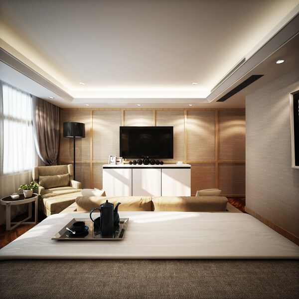 日式清新客厅浅色沙发室内装修效果图