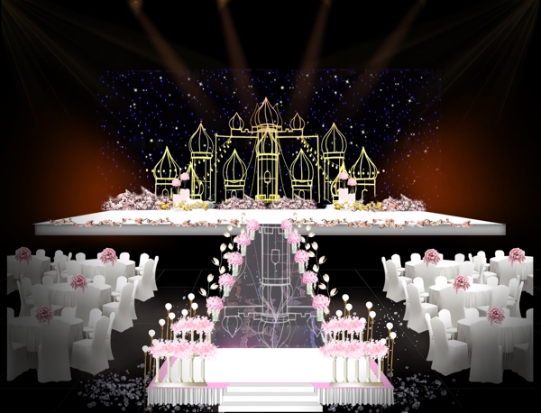 灯带城堡粉色婚礼效果图