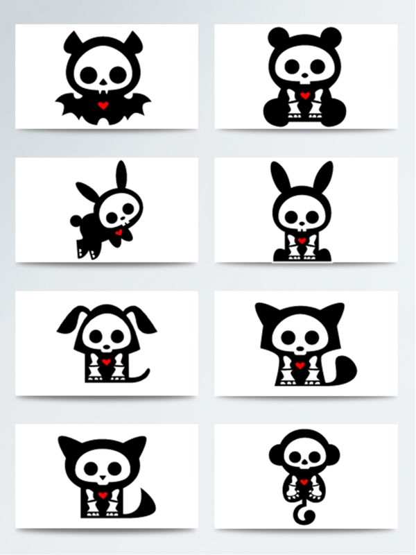 可爱搞怪黑色动物骷髅图标元素
