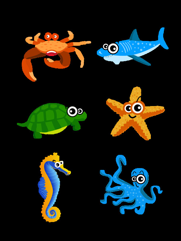 卡通可爱海底动物元素套图可商用