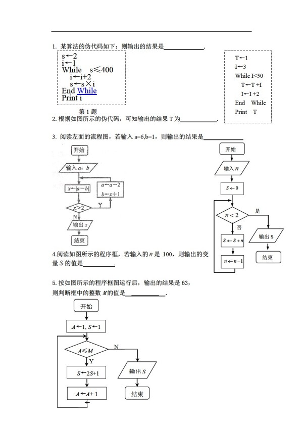 数学苏教版算法练习卷