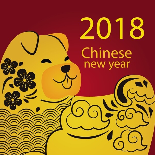 手绘中国金红色新年海报