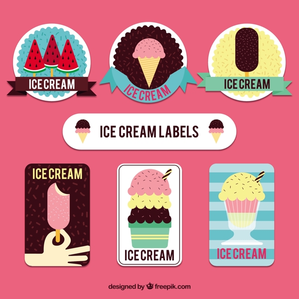 复古风格各种冰淇淋标签贴纸图标