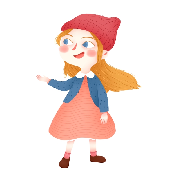 手绘卡通带着红帽子的女孩原创元素