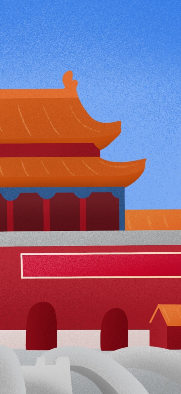 古风建筑传统北京天安门渐变颗粒感风景插画