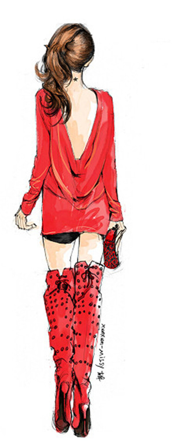时尚红色女装高跟靴设计图