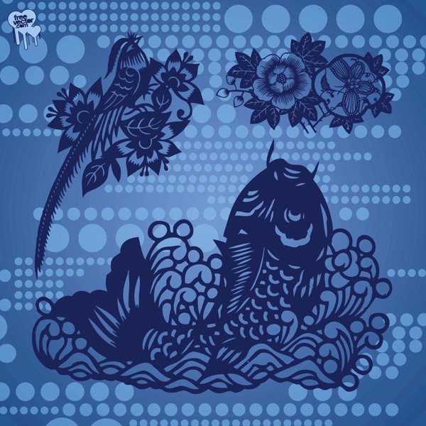 亚洲异国鱼花插图背景元素图案海报图